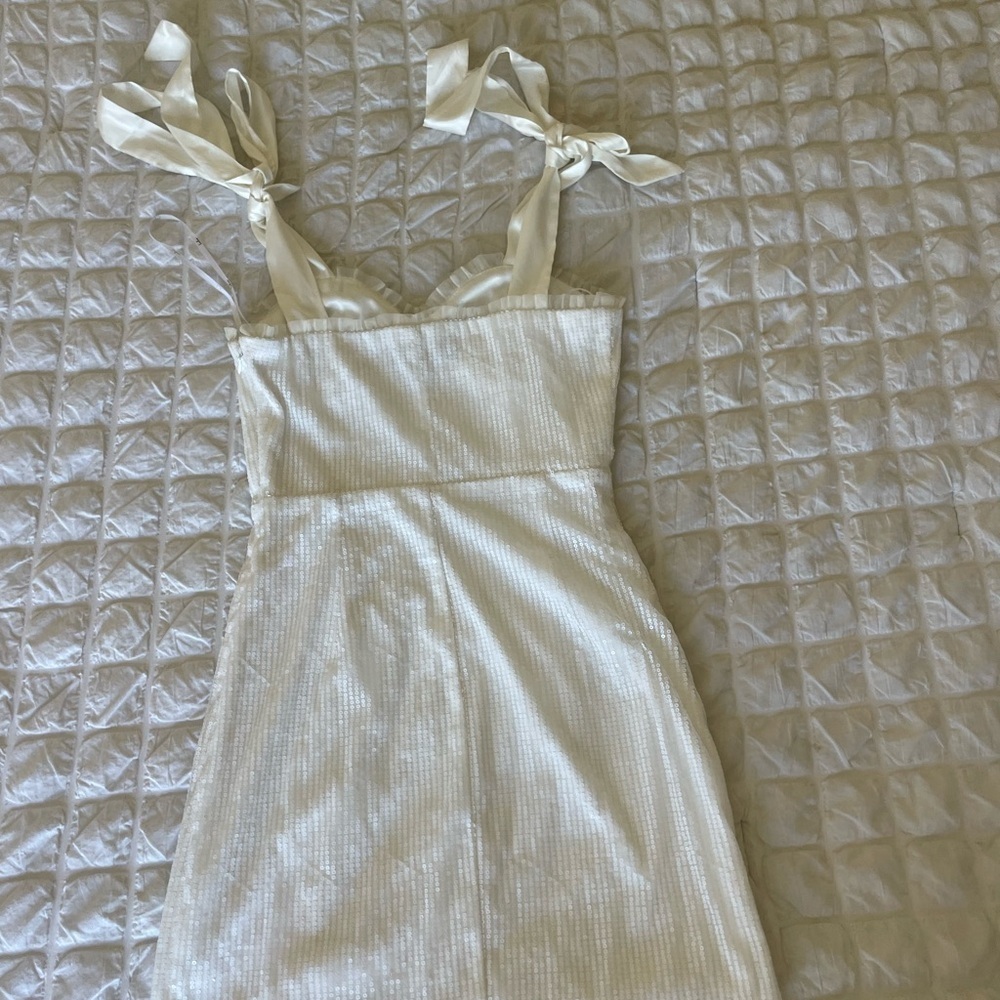 Lulus glowing white sequin bustier tie strap mini dress - Picture 8 of 13